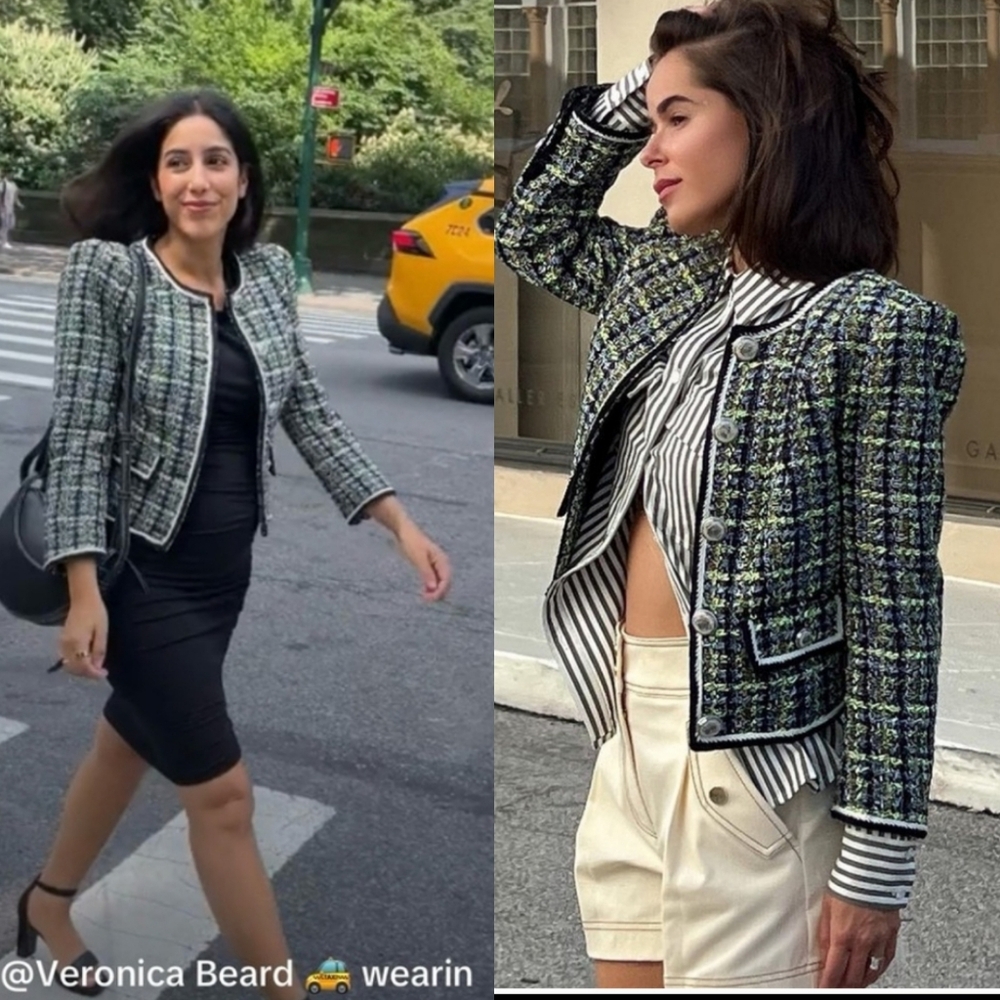 Veronica Beard Ceres Tweed Jacket in Navy Chartreuse size 6
